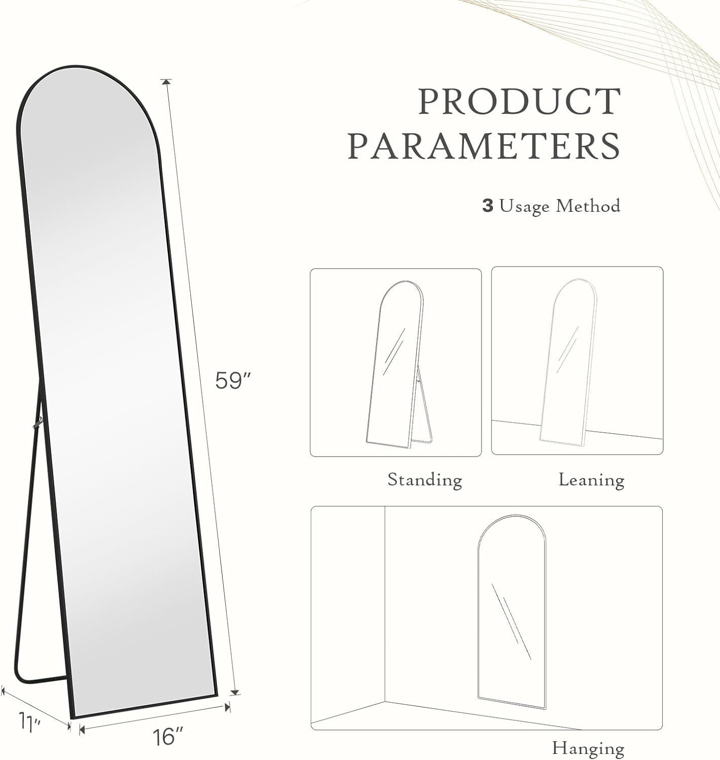مرآة كاملة الطول مقوسة مقاس 59 - مراجعة Arch Mirror Leaning وسعره