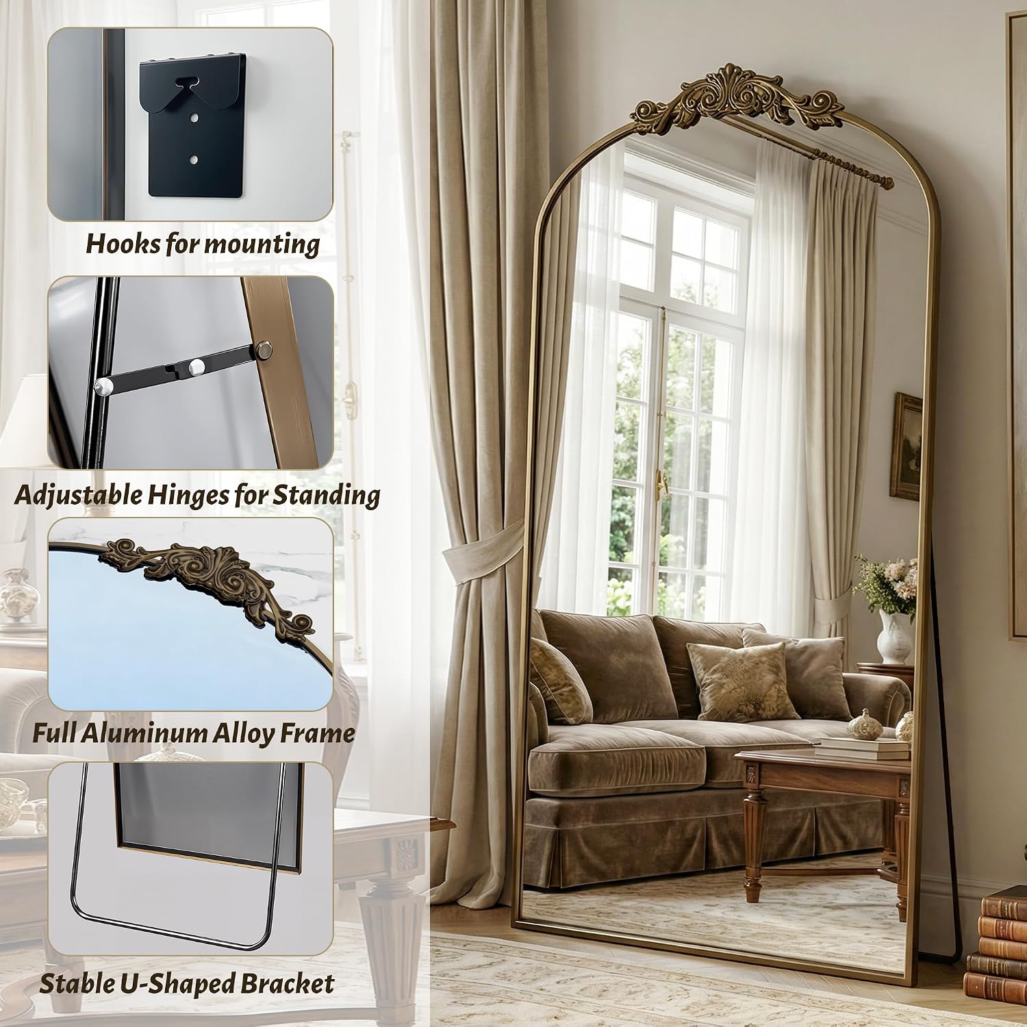 مرآة أرضية عتيقة كاملة الطول،  - مراجعة Arch Mirror Leaning وسعره