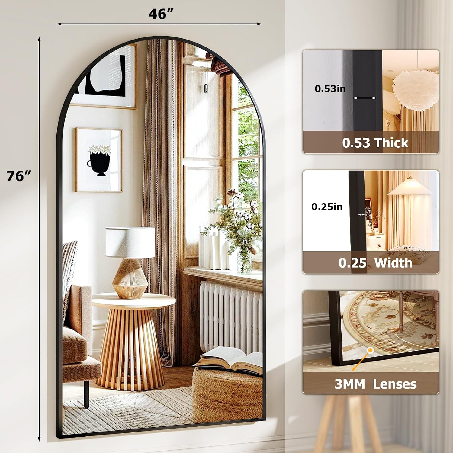 مرآة كاملة الطول مقوسة كبيرة ج - مراجعة Arch Mirror Leaning وسعره
