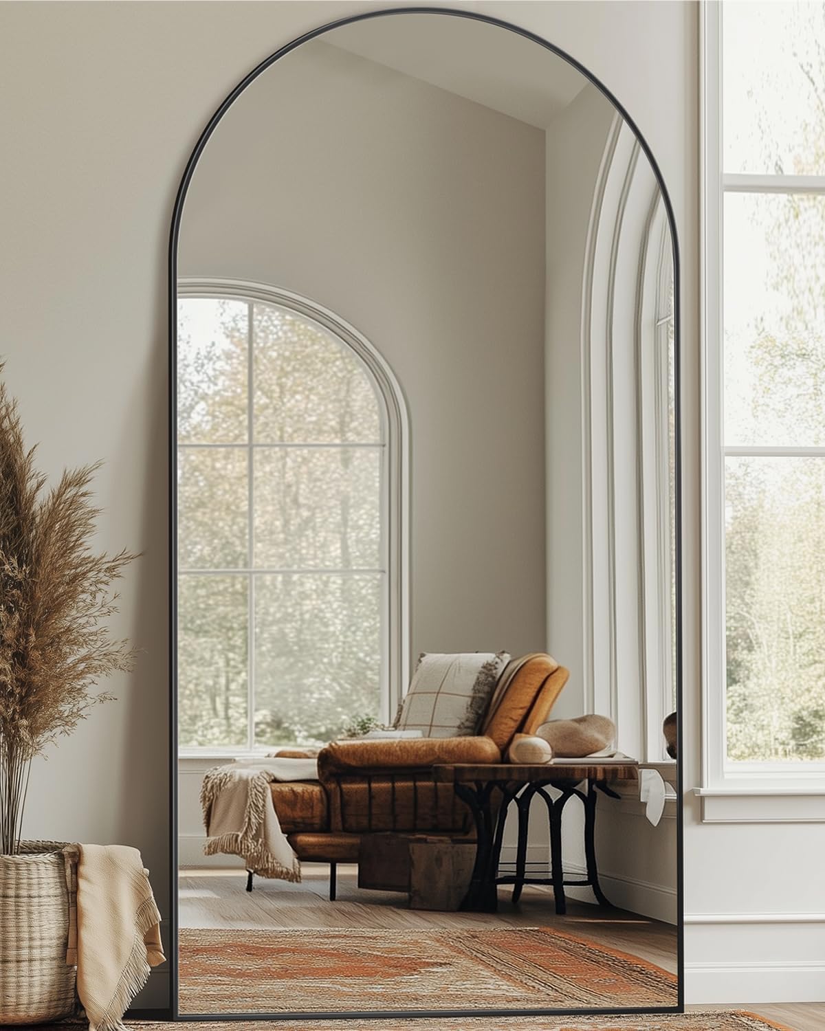 مرآة أرضية كاملة الطول سوداء ك - مراجعة Arch Mirror Leaning وسعره