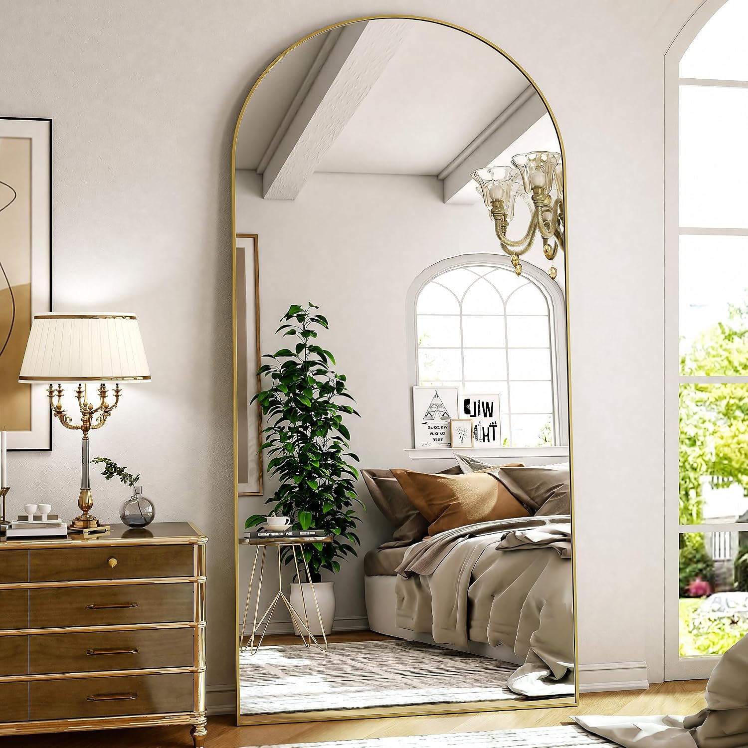 مرآة كبيرة مقوسة بطول كامل 78× - مراجعة Arch Mirror Leaning وسعره